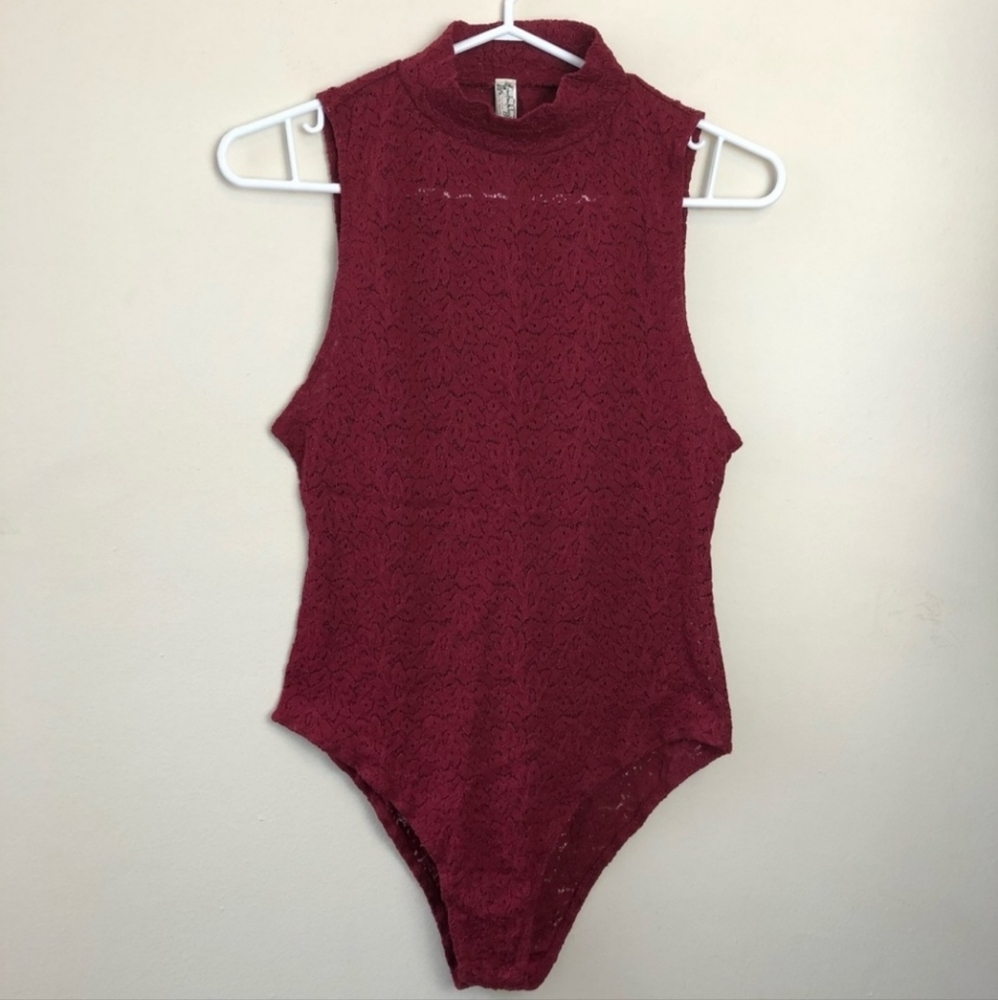 Free People Burgundy Lace Tank Bodysuit